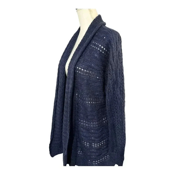 Chico’s size 3 open cardigan navy blue with a sparkle thread & ribbed cuffs EUC - Picture 5 of 11